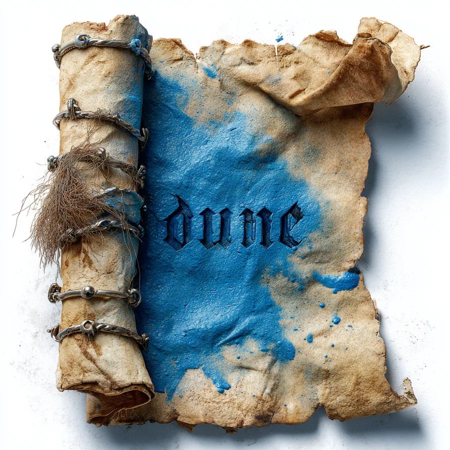 A ragged parchment with a bound rolled edge, faded blue pigment and black lettering.