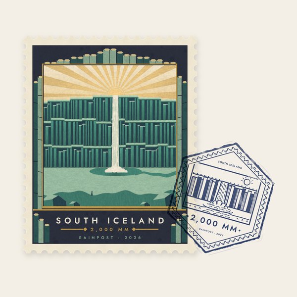The Rainpost keepsake stamp for Waterfall Pool, South Iceland, Iceland.