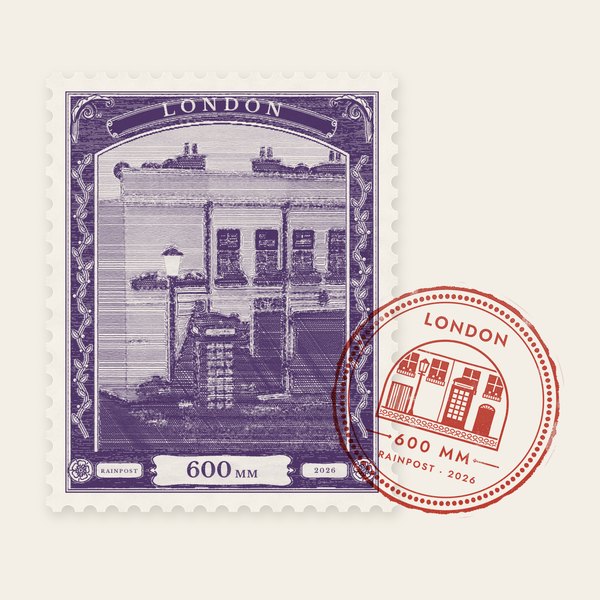 The Rainpost keepsake stamp for London Mews, London, UK.