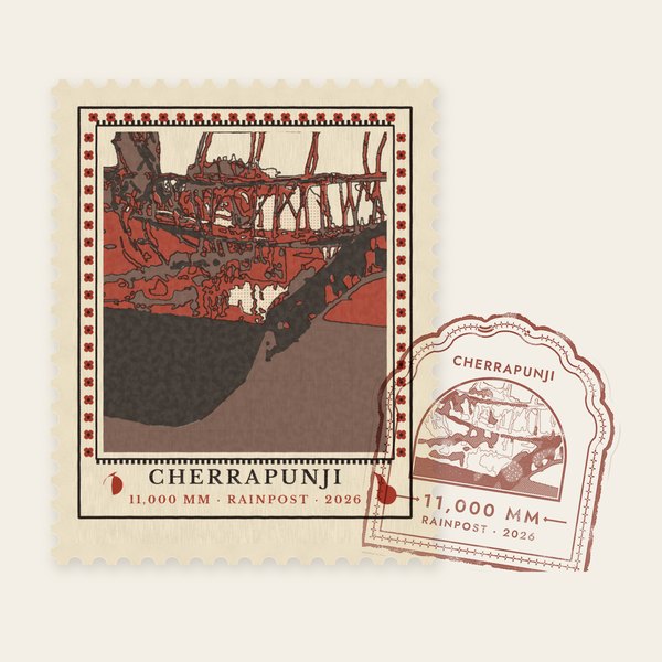 The Rainpost keepsake stamp for Living Root Bridge, Cherrapunji, India.